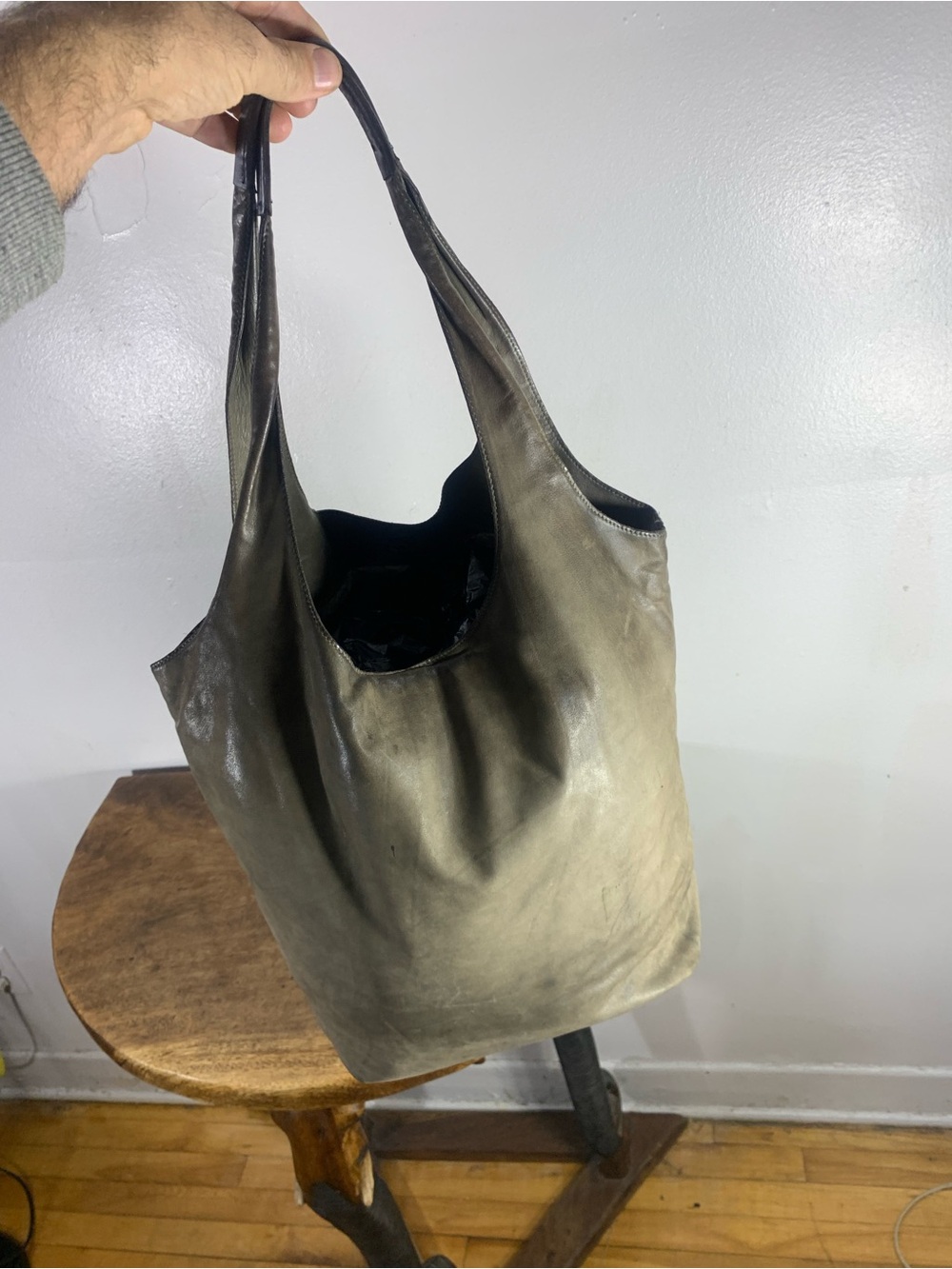 Vintage M0851 Leather Hobo Shoulder Bag Made in Canada Olive Gray